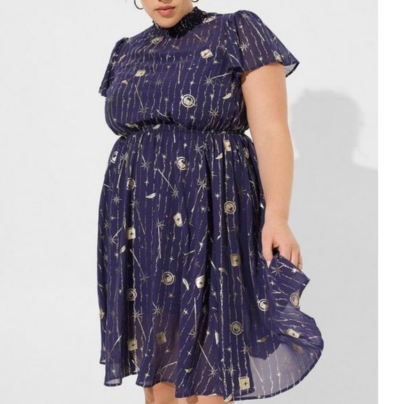 Torrid Warner Brothers Harry Potter Mini Chiffon FLutter Sleeve Turtleneck Dress - Picture 3 of 5